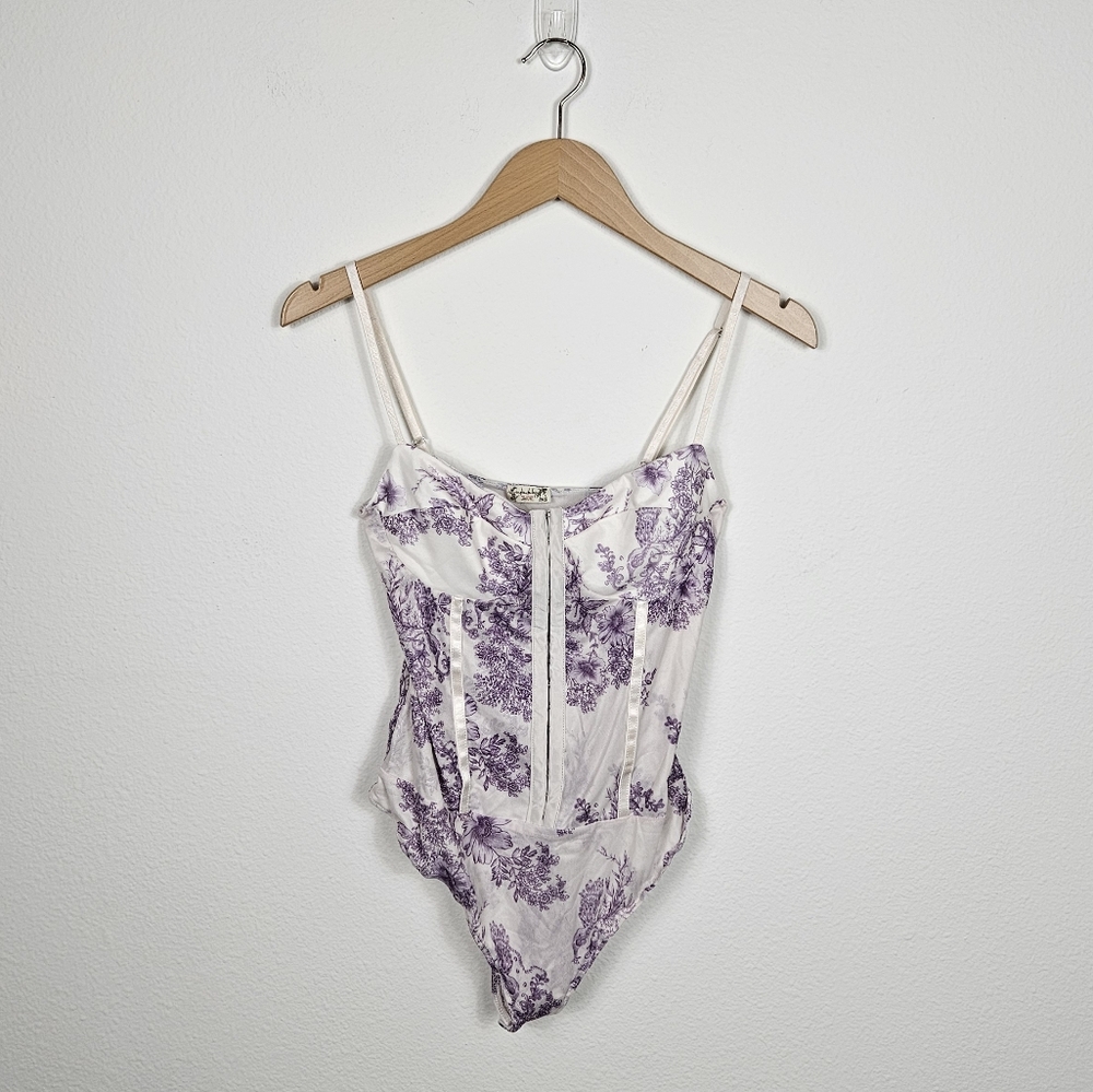 New with tags Free People White and Lavender Floral Bustier Bodysuit